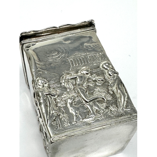 70 - Antique embossed silver tea caddy birmingham silver hallmarks measures approx height 8cm by 5cm edge... 