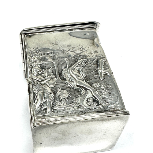 70 - Antique embossed silver tea caddy birmingham silver hallmarks measures approx height 8cm by 5cm edge... 