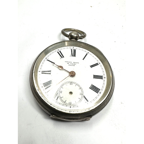 414 - Antique silver open face pocket watch w.yeal bath  the watch is ticking weight 149g missing second h... 