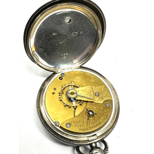 416 - Antique silver open face pocket watch waltham mass the watch is ticking weight 114g