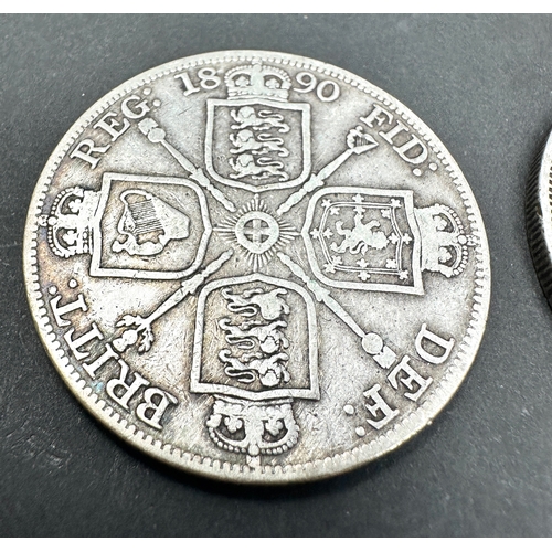 483 - victorian silver 1889 crown & 1890 double florin