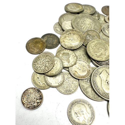 378 - pre 1947 silver coins inc half crowns two shillings sixpences & three pence coins weight 195g