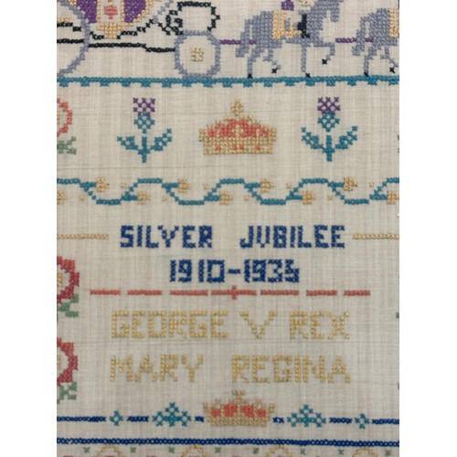 29 - Framed Silver jubliee tapestry 1910-1935 George V Rex Mary Regina, frame measures approximately Heig... 