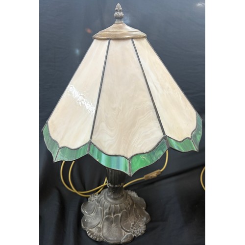 216 - Pair cast base glass shade tiffany style table lamps, overall height 23 inches