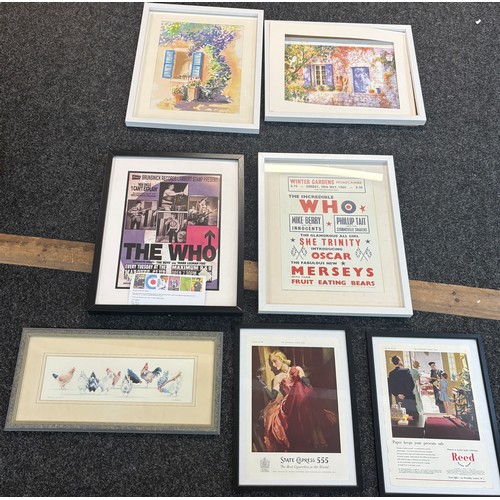 85 - Selection framed prints, to include 2 x The who prints etc, largest frame measures approximately: 21... 