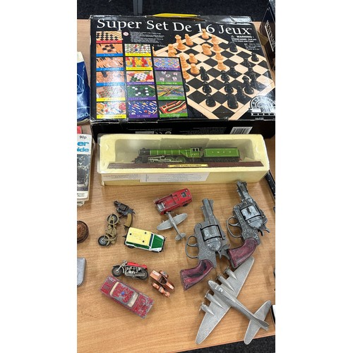 197 - Selection of vintage games, die cast vehicles etc