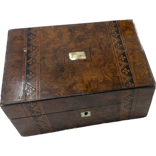 222 - Three vintage wooden boxes to include writing box etc largest measures approximately 19 inches wide ... 