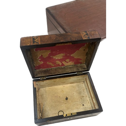 222 - Three vintage wooden boxes to include writing box etc largest measures approximately 19 inches wide ... 