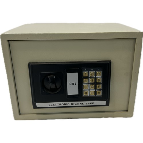 158 - Lockable metal safe with key 14 inches wide x 10 deep and 10 tall