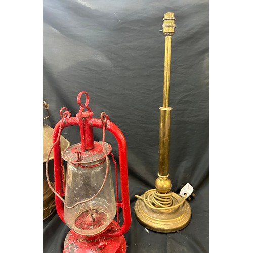 114 - Vintage ships lamp, tilly lamp and a brass lamp base