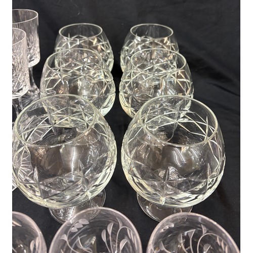 148 - 4 Sets of 6 etched and cut glass drinking glasses