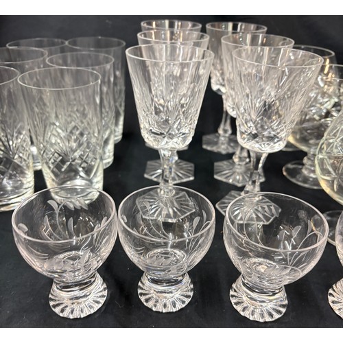 148 - 4 Sets of 6 etched and cut glass drinking glasses