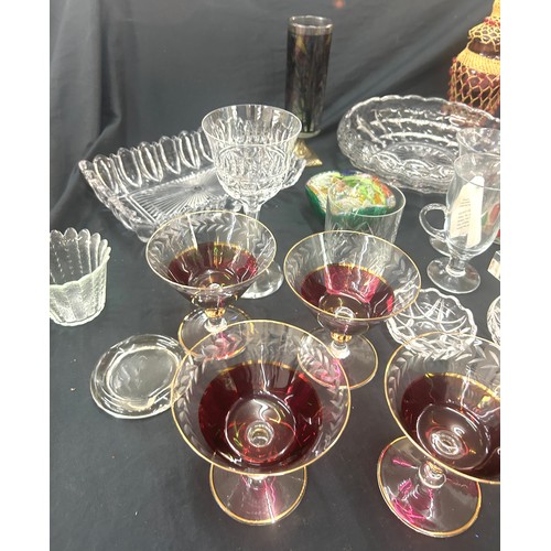 133 - Selection of assorted glassware to included coloured glass pieces, Waterford pen stand, Webb and Cor... 