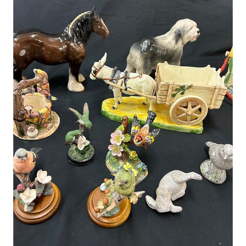 165 - Selection of animal figurines and ornaments to include Beswick horse, novelty carriage, etc