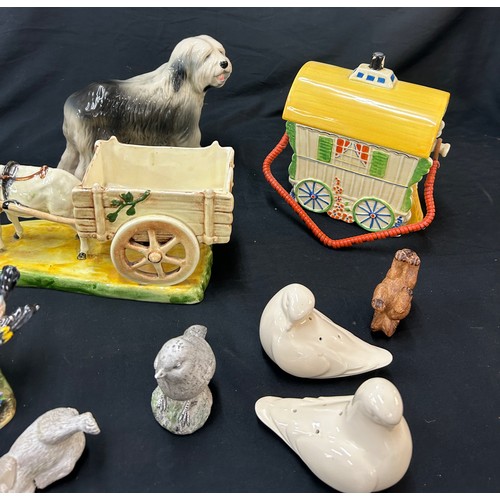 165 - Selection of animal figurines and ornaments to include Beswick horse, novelty carriage, etc