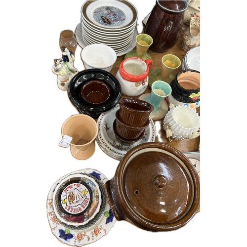 124 - Selection of pottery and ornaments to include vintage Pinky and Perky bowl, silver rimmed small vase... 