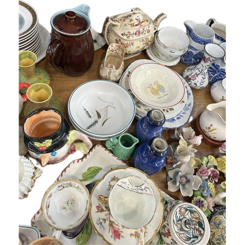 124 - Selection of pottery and ornaments to include vintage Pinky and Perky bowl, silver rimmed small vase... 