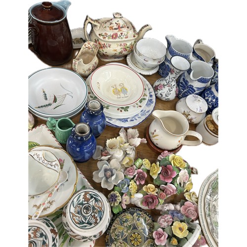 124 - Selection of pottery and ornaments to include vintage Pinky and Perky bowl, silver rimmed small vase... 