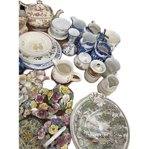 124 - Selection of pottery and ornaments to include vintage Pinky and Perky bowl, silver rimmed small vase... 