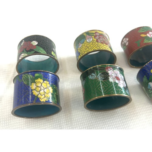 20 - 8 Vintage Cloisonne hand decorated enamel napkin rings/Serviette rings