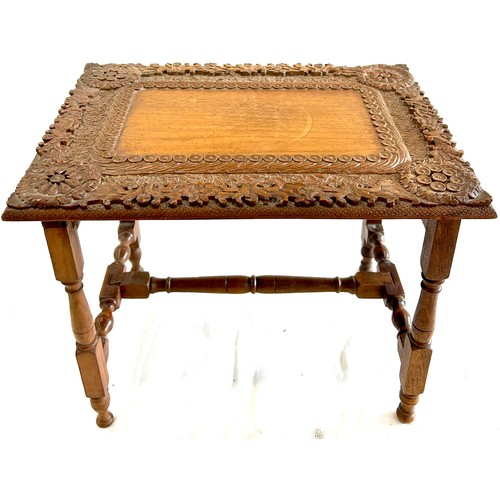 162 - Carved top small folding table, approximate measurements Height 12 inches, Wisth 16 inches, Depth 12... 