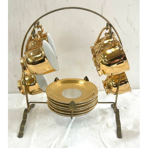 10 - Zimco gold tone set of 6 cups and saucers on stand