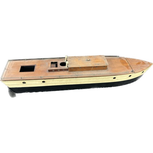 43 - Wooden boat model ' Sluicey' measures approximately 48 inches long x 10 inches wide x 9 inches tall