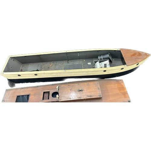 43 - Wooden boat model ' Sluicey' measures approximately 48 inches long x 10 inches wide x 9 inches tall