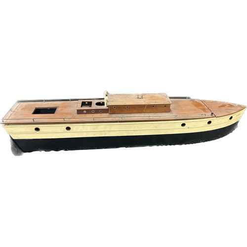 43 - Wooden boat model ' Sluicey' measures approximately 48 inches long x 10 inches wide x 9 inches tall