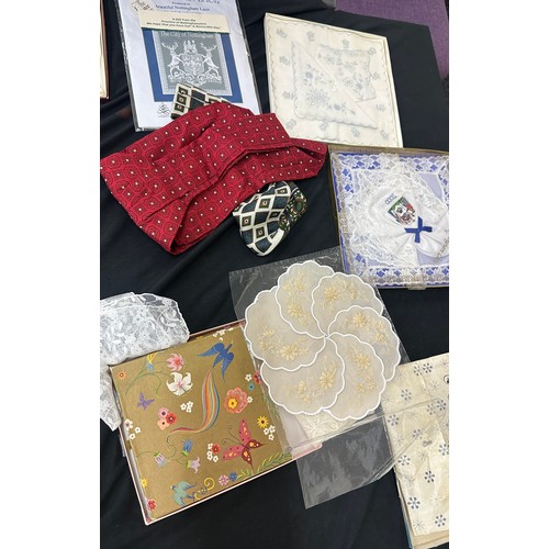 86 - Selection of vintage materials to include silk handkerchiefs etc