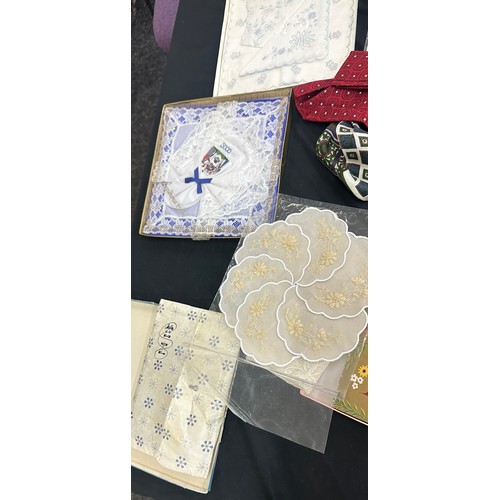 86 - Selection of vintage materials to include silk handkerchiefs etc