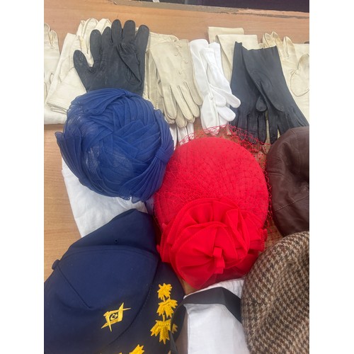 46 - Selection of assorted gloves, hats, includes masonic etc