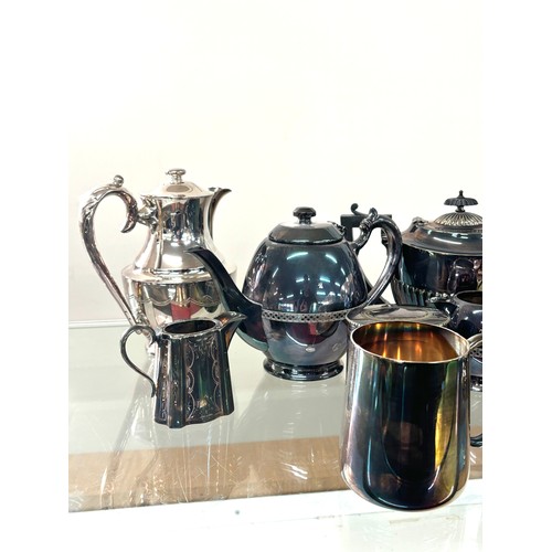 156 - Selection of silver plated items includes tea set, tea pots etc