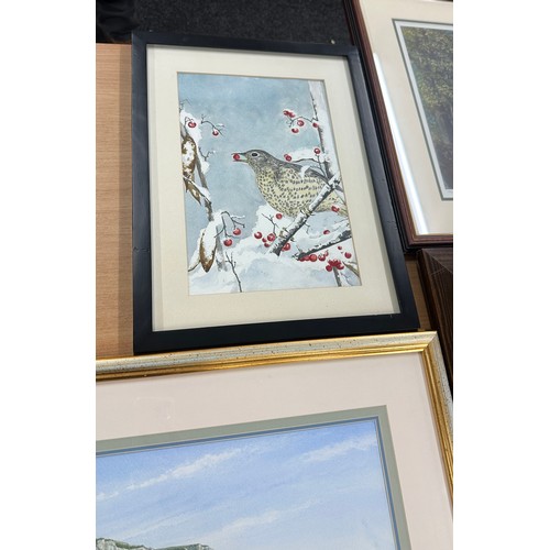 4 - Selection of framed prints and paintings to include two water colours largest measures approximately... 