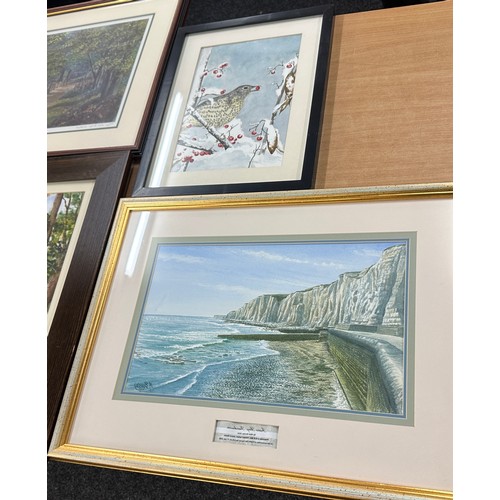 4 - Selection of framed prints and paintings to include two water colours largest measures approximately... 