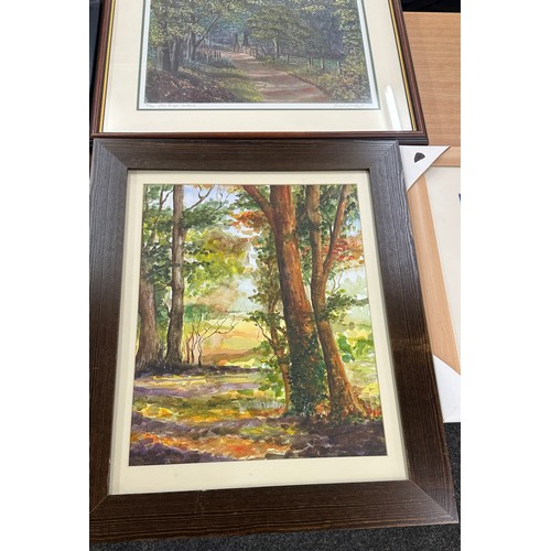 4 - Selection of framed prints and paintings to include two water colours largest measures approximately... 