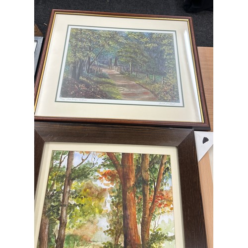 4 - Selection of framed prints and paintings to include two water colours largest measures approximately... 