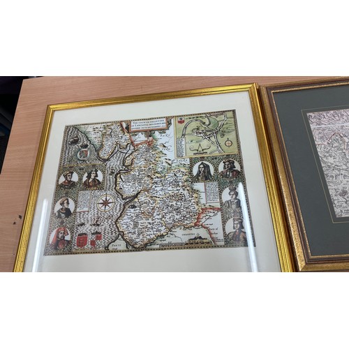 30 - Two framed maps one of ' Cheshire' and the other ' Burnham' largest measures approximately 25 inches... 