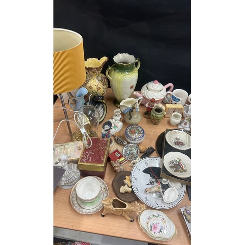 141 - Large selection of miscellaneous to include porcelain ornament figures, lamps, clocks, etc