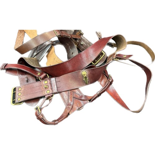 12 - 3 Sam Brown WW1/WW2 military leather belts