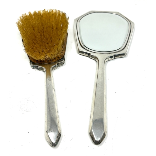 33 - Vintage bright cut silver brush & mirror weight 360g