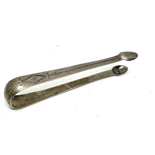 37 - Antique bright cut georgian silver sugar tongs