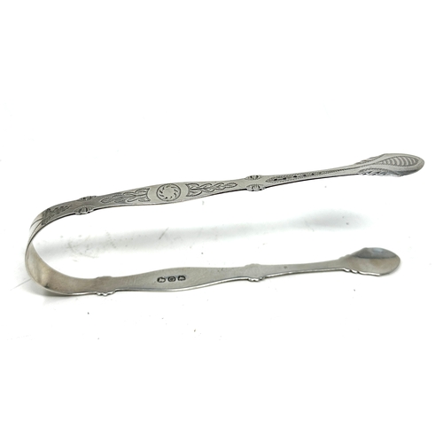 38 - Antique bright cut georgian silver sugar tongs