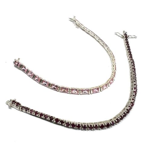 305 - 2 silver ruby & pink sapphire tennis bracelets