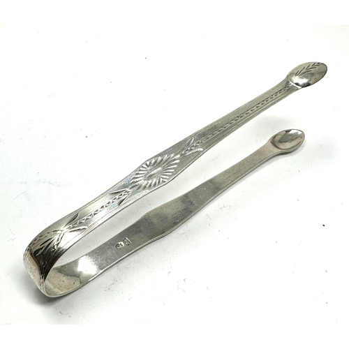 54 - Antique bright cut georgian silver sugar tongs