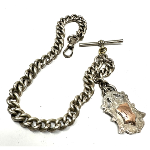 66 - Antique silver albert watch chain & fob weight 71g