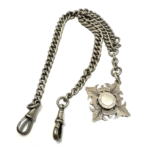 70 - Antique silver double albert watch chain & fob no t-bar weight 59g