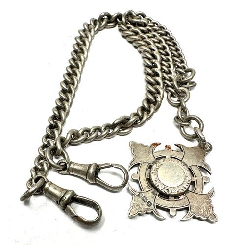 70 - Antique silver double albert watch chain & fob no t-bar weight 59g