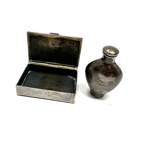 96 - Vintage silver pill box & small  silver perfume bottle