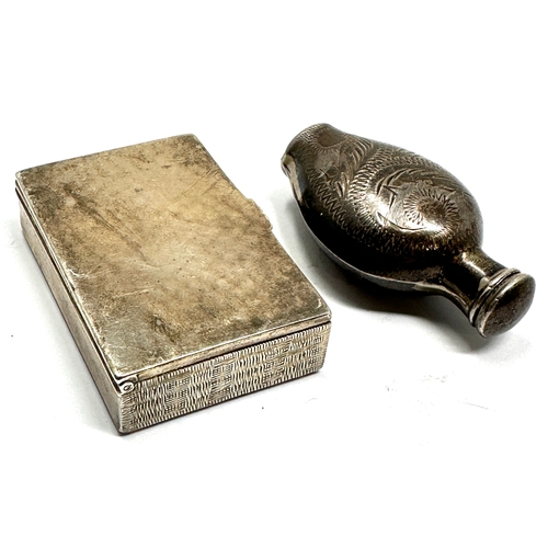 96 - Vintage silver pill box & small  silver perfume bottle